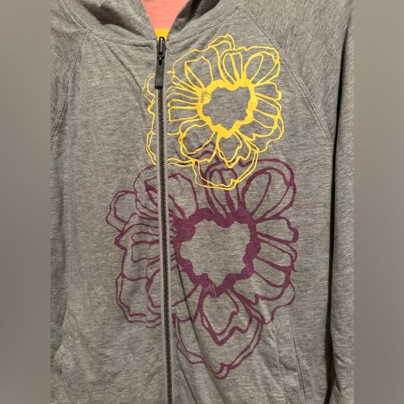 Roxy reversible full zip hoodie Gray with flowers and stripes of yellow orange - Picture 7 of 8